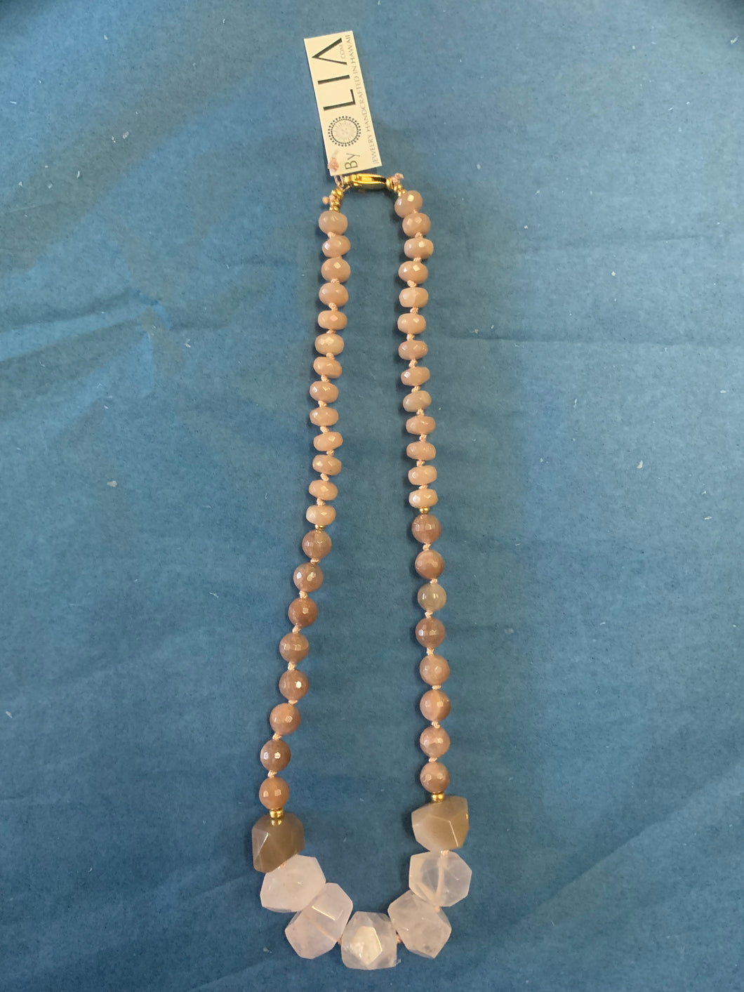 14KGF Chain Sunstone Rose Quartz Necklace - Olia