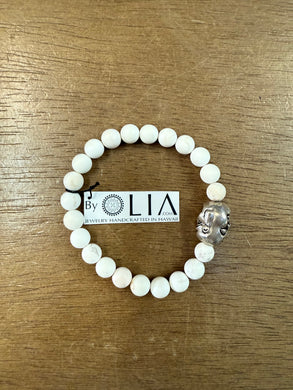 Howlite Beads Sterling Silver Buddha Bracelet - Olia