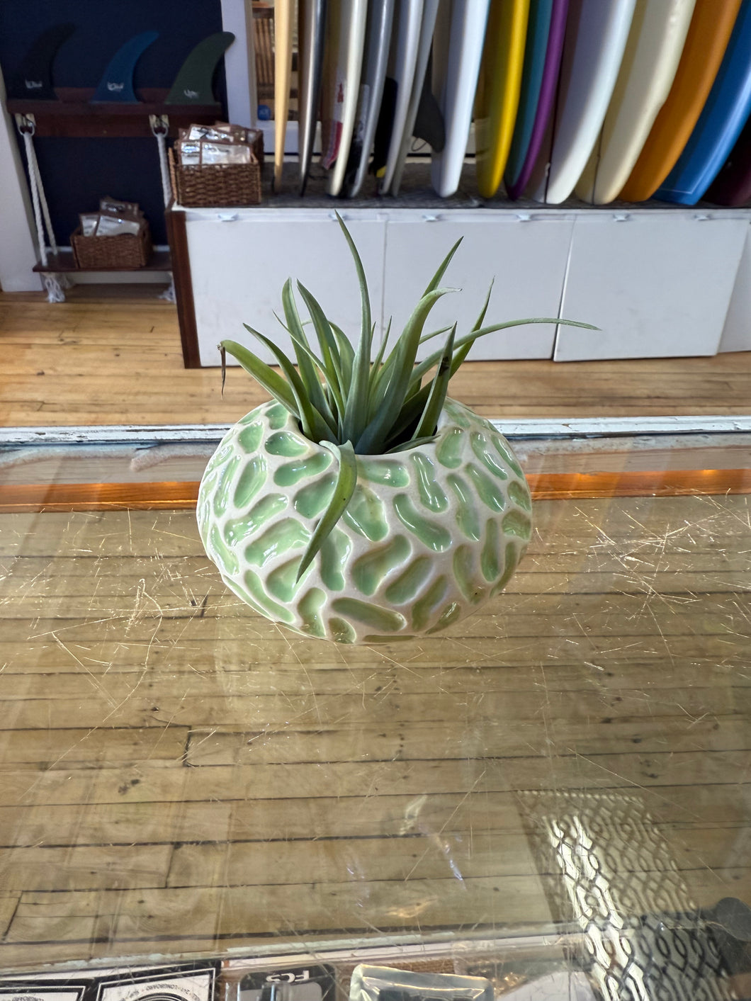 Green Carved Rock Vase - Downeaster Pottery