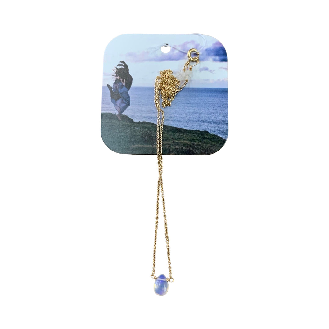 14KGF Chain Opal Pendant Moonstone Bead Necklace - Olia