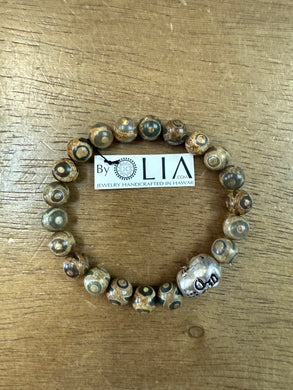 Agate Beads Sterling Silver Buddha Bracelet - Olia