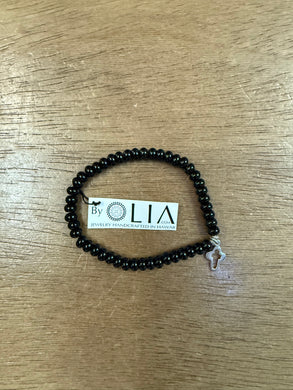 Black Onyx Sterling Silver Charm Bracelet - Olia