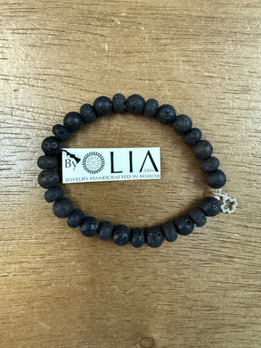 Lava Rock Beads Sterling Silver Charm Bracelet - Olia
