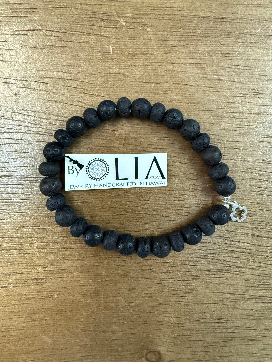 Lava Rock Beads Sterling Silver Charm Bracelet - Olia