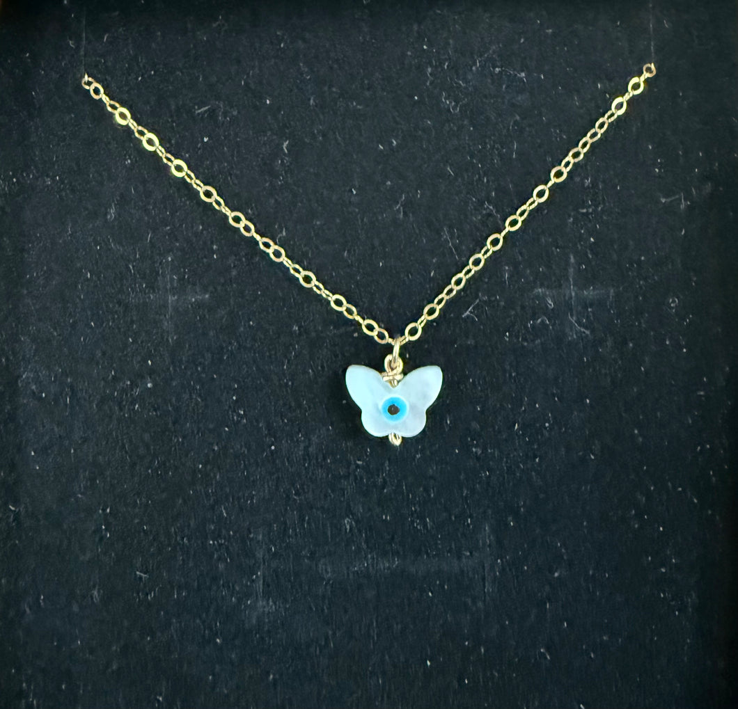 Small Mother of Pearl Butterfly Necklace - Olia