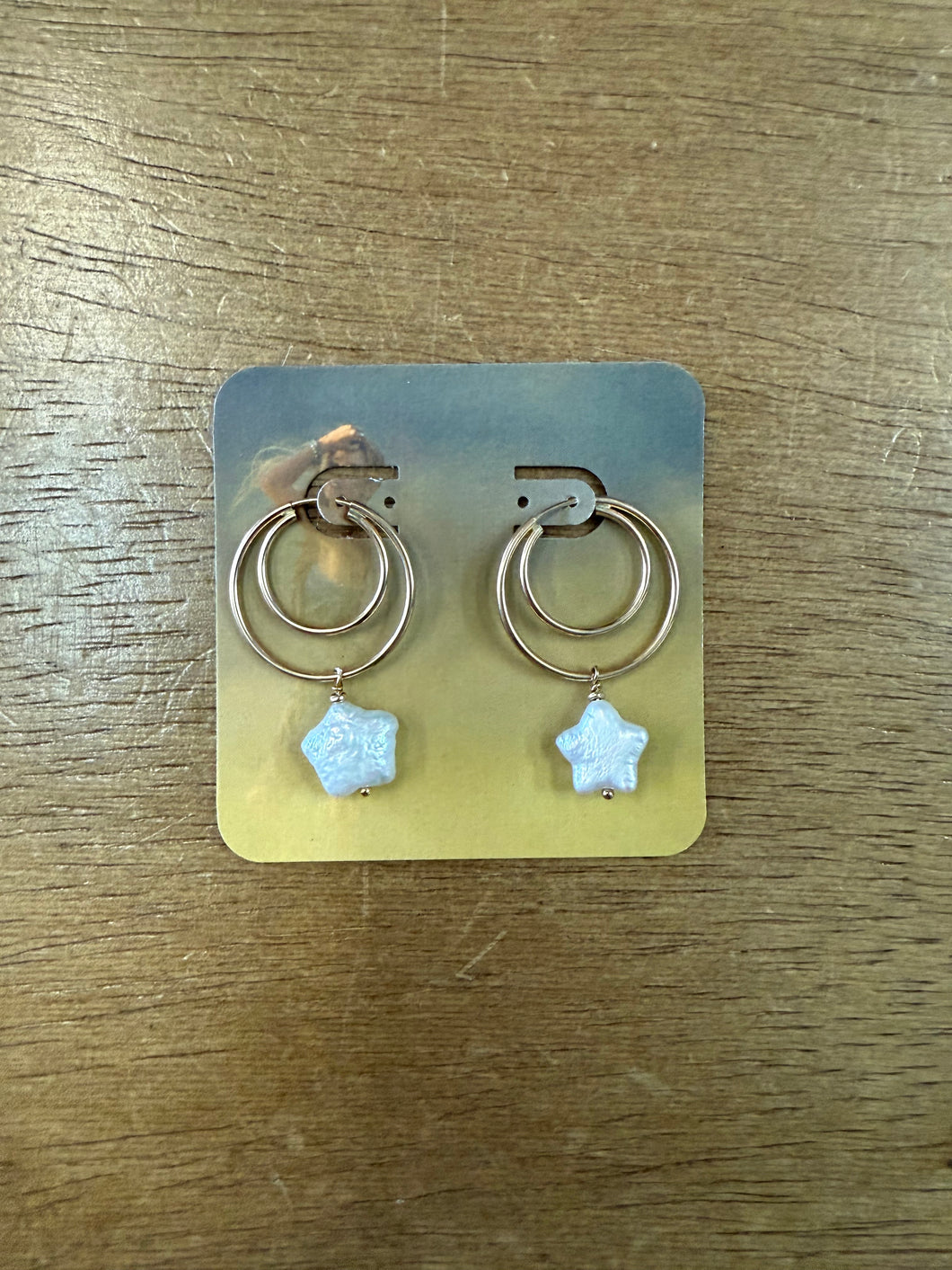 14KGF Double Hoop Freshwater Pearl Earrings - Olia