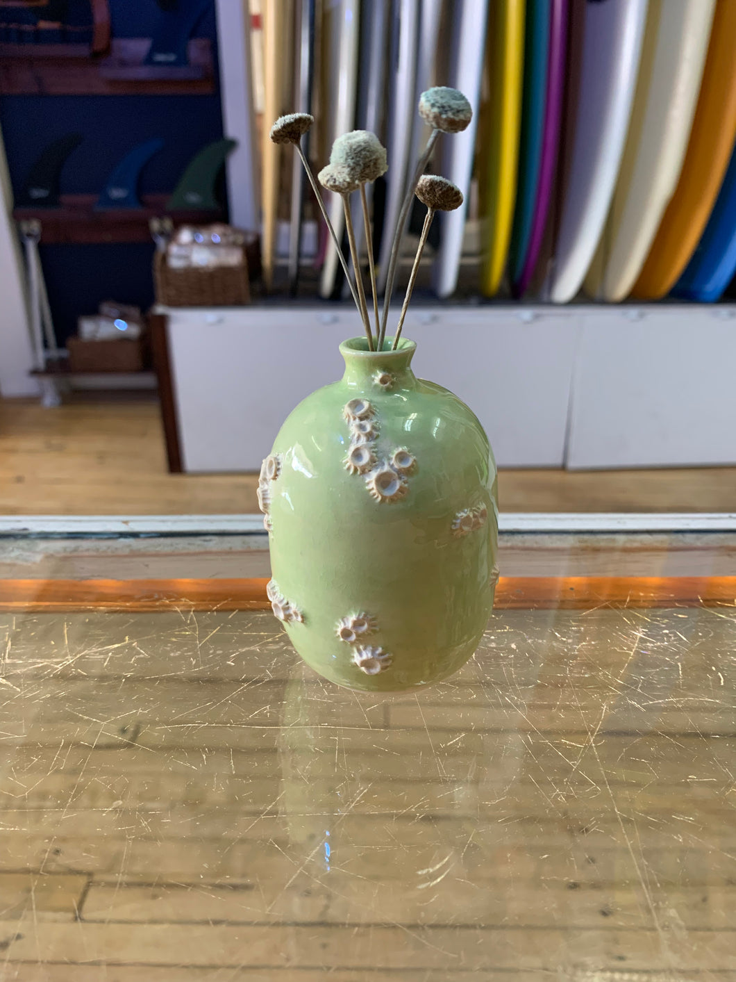 Green Barnacle Minibud Vase - Downeaster Pottery
