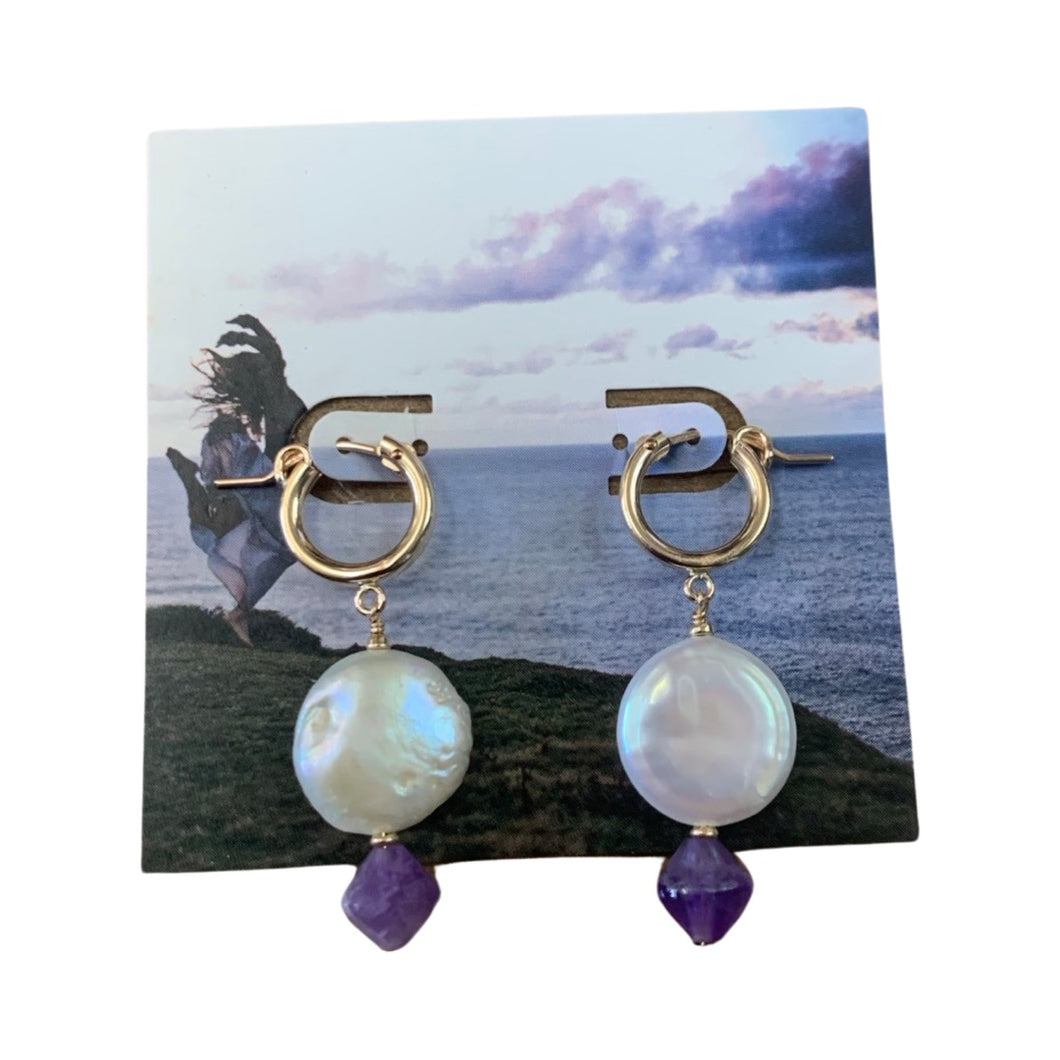 Amethyst Pearl Earrings - Olia