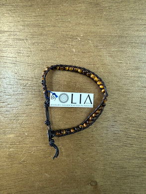 Tiger's Eye Leather Wrap Bracelet - Olia