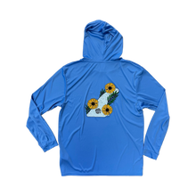 Load image into Gallery viewer, Hooded Long Sleeve Performance Fin + Flower Tee (UPF 50) - Bimini Blue