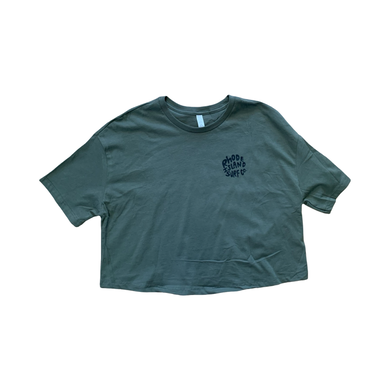 Women's Premium Flowy Crop- Fin Logo (Army Green) - Rhode Island Surf Co.