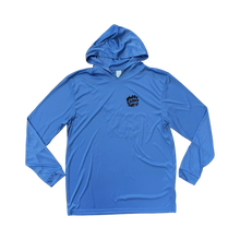 Load image into Gallery viewer, Hooded Long Sleeve Performance Fin + Flower Tee (UPF 50) - Bimini Blue