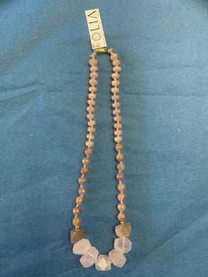 14KGF Chain Sunstone Rose Quartz Necklace - Olia
