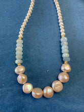 Load image into Gallery viewer, 14KGF Chain Freshwater Pearls Aquamarine Necklace - Olia