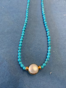 14KGF Turquoise & Freshwater Pearl Necklace - Olia